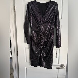 Maggy London Black and Silver Long Sleeve Dress